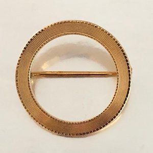 Vintage Engine Turned 14 Karat Gold Circle Pin